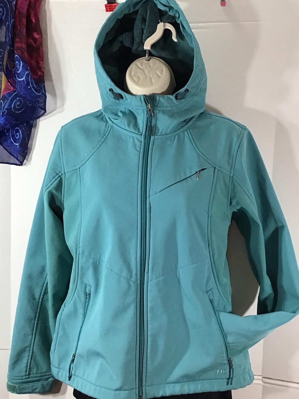 Double Diamond aqua fleece lined zip front hooded ski jacket S